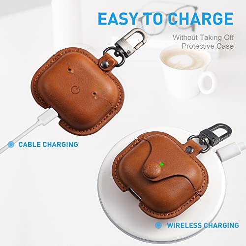 Airpods 3 Case Leather, Maxjoy for Airpods 3rd Case Cover 2021 AirPod Gen 3 Protective Cover with Keychain Compatible with Apple Airpods Generation 3rd 2021 (Front LED Visible), Brown