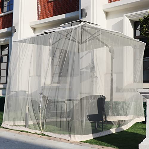 DLATRE Umbrella Mosquito Netting for Patio Umbrella Canopy Curtains Mesh Net Cover Outdoor 9FT-10FT Bug Net with Zipper Door and Adjustable Rope(Beige)