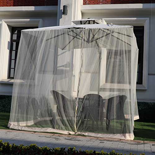 DLATRE Umbrella Mosquito Netting for Patio Umbrella Canopy Curtains Mesh Net Cover Outdoor 9FT-10FT Bug Net with Zipper Door and Adjustable Rope(Beige)