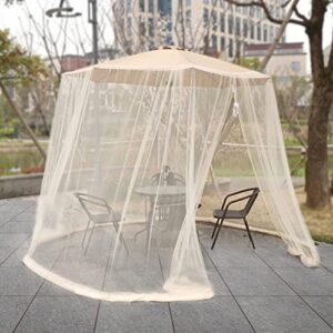 DLATRE Umbrella Mosquito Netting for Patio Umbrella Canopy Curtains Mesh Net Cover Outdoor 9FT-10FT Bug Net with Zipper Door and Adjustable Rope(Beige)