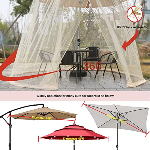 DLATRE Umbrella Mosquito Netting for Patio Umbrella Canopy Curtains Mesh Net Cover Outdoor 9FT-10FT Bug Net with Zipper Door and Adjustable Rope(Beige)