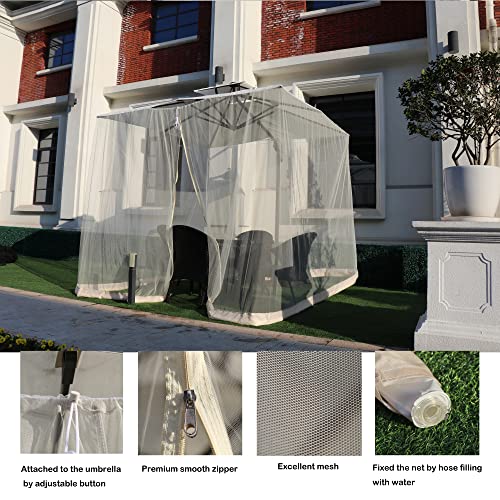 DLATRE Umbrella Mosquito Netting for Patio Umbrella Canopy Curtains Mesh Net Cover Outdoor 9FT-10FT Bug Net with Zipper Door and Adjustable Rope(Beige)