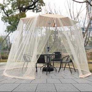 DLATRE Umbrella Mosquito Netting for Patio Umbrella Canopy Curtains Mesh Net Cover Outdoor 9FT-10FT Bug Net with Zipper Door and Adjustable Rope(Beige)