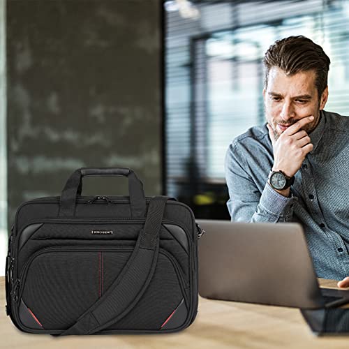 KROSER Laptop Bag 17.3 Inch Premium Laptop Briefcase, Expandable Water Repellent Laptop Shoulder Messenger Bag Durable Computer Case for Business/Travel/Men/Women (Black/Red)