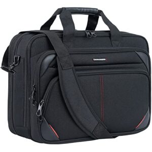 kroser laptop bag 17.3 inch premium laptop briefcase, expandable water repellent laptop shoulder messenger bag durable computer case for business/travel/men/women (black/red)
