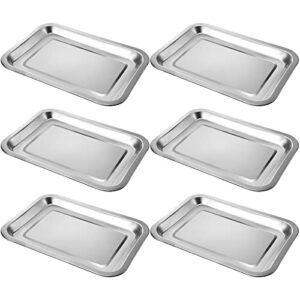 6 pack stainless steel tray sturdy baking pans metal tray baking sheets safe cookie sheet toaster oven pan rectangle 10.4 x 7.6 x 0.7 inch for kitchen cooking, easy clean