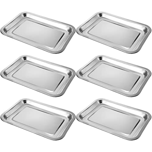 6 Pack Stainless Steel Tray Sturdy Baking Pans Metal Tray Baking Sheets Safe Cookie Sheet Toaster Oven Pan Rectangle 10.4 x 7.6 x 0.7 Inch for Kitchen Cooking, Easy Clean