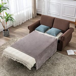 merax velvet sofa set convertible sleeper sofa,pull out sofa bed loveseat sleeper with twin size memory mattress for living room spaces,brown