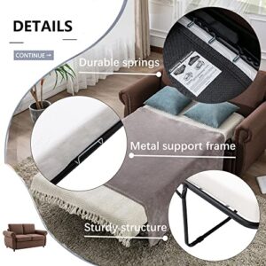 Merax Velvet Sofa Set Convertible Sleeper Sofa,Pull Out Sofa Bed Loveseat Sleeper with Twin Size Memory Mattress for Living Room Spaces,Brown