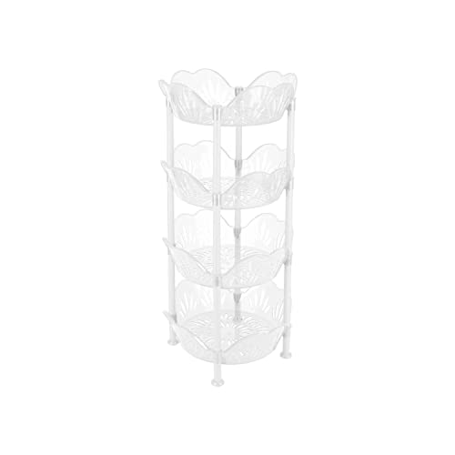 Kitchen Details 4 Tier Large Basket Shelf | Round | Storage & Organizer | Kitchen | Bathroom | Laundry Room | Office | Good for Food and Kitchen Supplies | White