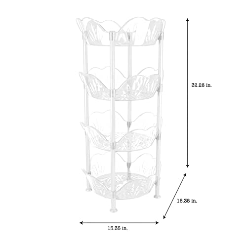 Kitchen Details 4 Tier Large Basket Shelf | Round | Storage & Organizer | Kitchen | Bathroom | Laundry Room | Office | Good for Food and Kitchen Supplies | White