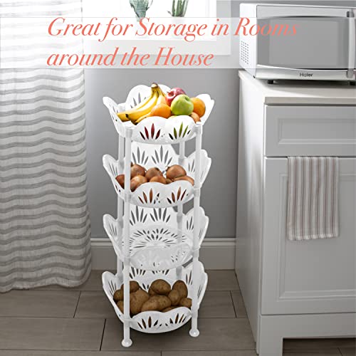 Kitchen Details 4 Tier Large Basket Shelf | Round | Storage & Organizer | Kitchen | Bathroom | Laundry Room | Office | Good for Food and Kitchen Supplies | White