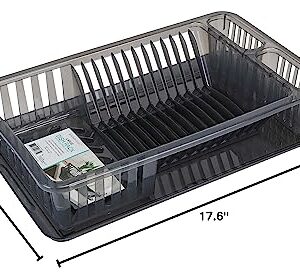 Kitchen Details Medium Dish Rack with Tray | Plastic | Dimensions: 17.6" x 10.75" x 3.75” | 12 Plate | Kitchen Accessories | Cutlery Basket | Grey | Sink Accessories