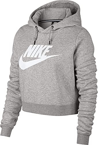 Nike Women's Rally Hoodie Crop Top Sweatshirt (Large, Grey Heather/White)