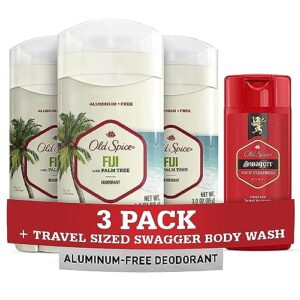 old spice men's deodorant aluminum-free fiji with palm tree, 3oz (pack of 3) with travel-size swagger body wash