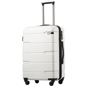 coolife luggage expandable(only 28") suitcase pc+abs spinner built-in tsa lock 20in 24in 28in carry on (white, m(24in).)