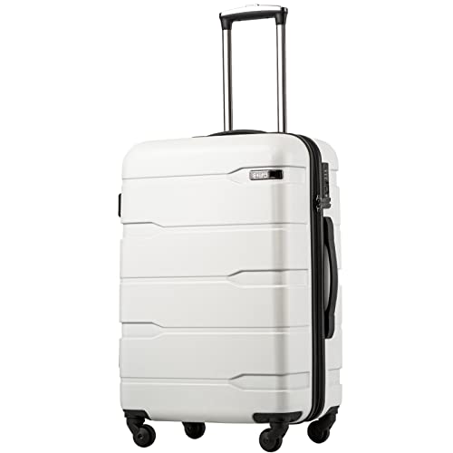 Coolife Luggage Expandable(only 28") Suitcase PC+ABS Spinner Built-In TSA lock 20in 24in 28in Carry on (white, M(24in).)