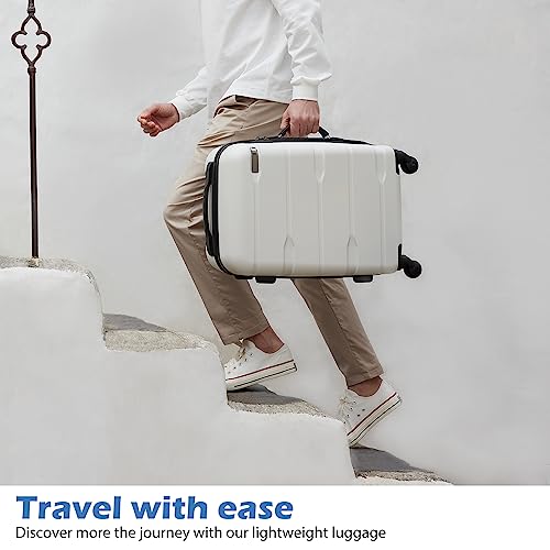 Coolife Luggage Expandable(only 28") Suitcase PC+ABS Spinner Built-In TSA lock 20in 24in 28in Carry on (white, M(24in).)