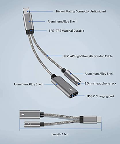 Samsung Galaxy S23 Headphone Adapter, USB C to AUX Mic Jack with PD 60W Fast Charging for Stereo, Earphones, Compatible with iPhone 15/15Pro/15Pro Max, Samsung Galaxy S23/S22/S21, Google Pixel 7/6