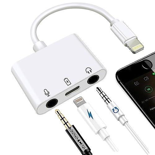 iPhone Microphone Adapter Lightning to Headphone and Microphone Adapter for Live Streaming 3.5mm Headphone Adapter with Charging Port iPhone Audio Splitter Compatible with iPhone 14 13 12 11 SE X 8 7