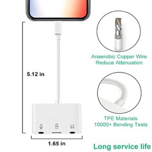 iPhone Microphone Adapter Lightning to Headphone and Microphone Adapter for Live Streaming 3.5mm Headphone Adapter with Charging Port iPhone Audio Splitter Compatible with iPhone 14 13 12 11 SE X 8 7