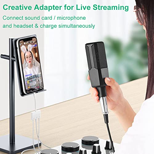 iPhone Microphone Adapter Lightning to Headphone and Microphone Adapter for Live Streaming 3.5mm Headphone Adapter with Charging Port iPhone Audio Splitter Compatible with iPhone 14 13 12 11 SE X 8 7