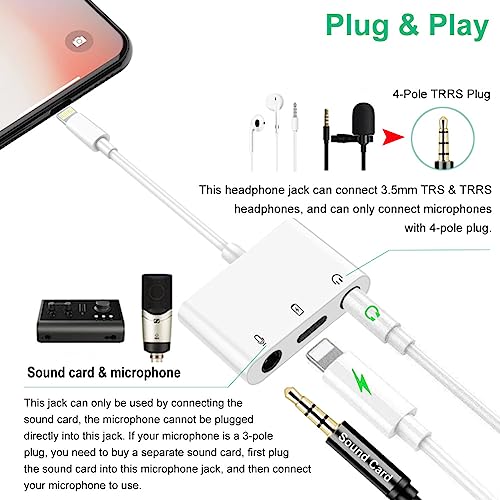 iPhone Microphone Adapter Lightning to Headphone and Microphone Adapter for Live Streaming 3.5mm Headphone Adapter with Charging Port iPhone Audio Splitter Compatible with iPhone 14 13 12 11 SE X 8 7