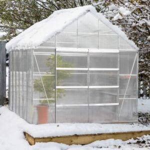 MELLCOM 12' x 10' x 10.3' Greenhouse for Outdoor, Outside Walk-in Hobby Green House for Plants with Polycarbonate Aluminum Frame, Adjustable Roof Vent and Sliding Door for Backyard Garden in Winter