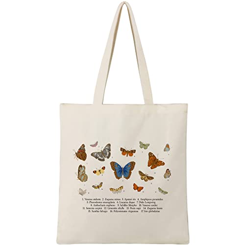 BeeGreen Butterfly Canvas Tote Bag with 2 Inner Pockets Aesthetic Beach Tote Bag with Handles 12OZ Graphic Reusable Tote Bag for Women Mother Appreciation Gifts Washable