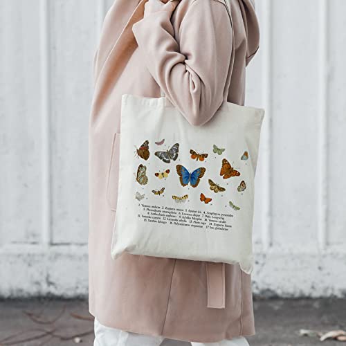 BeeGreen Butterfly Canvas Tote Bag with 2 Inner Pockets Aesthetic Beach Tote Bag with Handles 12OZ Graphic Reusable Tote Bag for Women Mother Appreciation Gifts Washable