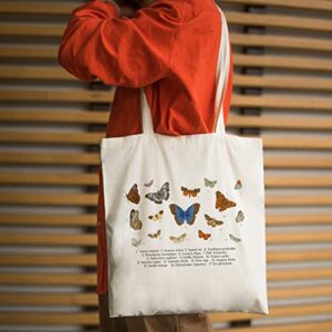 BeeGreen Butterfly Canvas Tote Bag with 2 Inner Pockets Aesthetic Beach Tote Bag with Handles 12OZ Graphic Reusable Tote Bag for Women Mother Appreciation Gifts Washable
