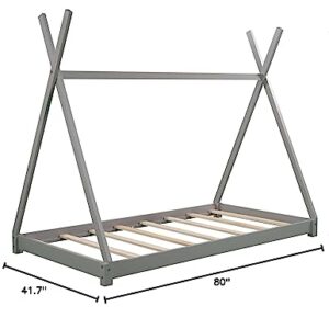 Merax Twin Size House Beds, Wood Platform Bed with Triangle tructure for Boys & Girls, No Box Spring Needed, Grey