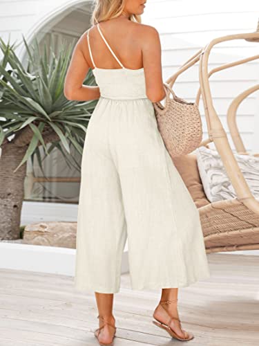 ANRABESS Women's Summer Straps One Shoulder Dressy High Waist Casual Wide Leg Jumpsuit Romper with Pockets 502mibai-L