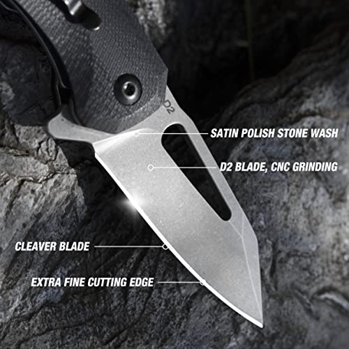 FLISSA Mini Pocket Knife, Folding EDC Knife, 2.5 inch D2 Blade, G10 Handle, for Outdoors, Hiking, Camping, Black