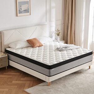 JINGWEI King Mattress, 12 Inch Innerspring Hybrid Mattress in a Box, Individually Pocket Coils for Motion Isolation & Cool Sleep, King Bed for Back Pain, Medium Firm, King Size Mattress