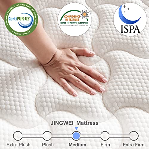 JINGWEI King Mattress, 12 Inch Innerspring Hybrid Mattress in a Box, Individually Pocket Coils for Motion Isolation & Cool Sleep, King Bed for Back Pain, Medium Firm, King Size Mattress