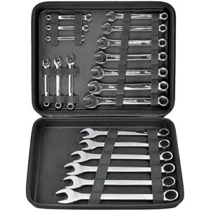wrench organizer holder case for ratcheting wrench set metric & sae, 19 combination ratchet wrenches tool box roll pouch for workpro/ for efficere/ for jaeger/ for gearwrench/ for craftsman-bag only