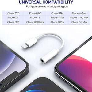 iPhone Headphone Jack Adapter, 2 Pack Lightning to 3.5 mm Earbuds Converter Aux Earphones Cable Audio Connector Cord Compatible with iPhone 12/SE/11/XR/Xs/X/8/iPad/iPod