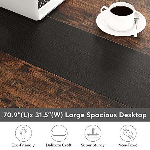 Tribesigns Modern Computer Desk, 70.8 x 31.5 inch Large Office Desk Computer Table Study Writing Desk Workstation for Home Office, Rustic/Black