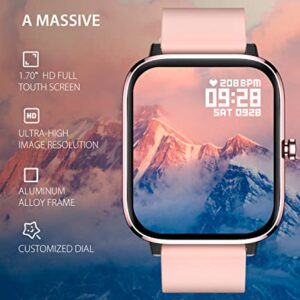 SOUYIE 2023 Smart Watch with Bluetooth Call for Women, IP67 Waterproof Fitness Tracker with 1.7" HD Display Blood Pressure HR Temperature Sleep Monitor for Android and iOS Phone Pink