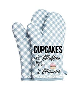 oven mitts cute pair cupcakes are muffins that believed in miracles funny kitchen potholders bbq gloves cooking baking grilling non slip cotton blue