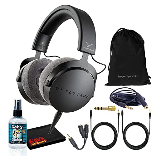 Beyerdynamic DT 700 Pro X Closed-Back Studio Headphones Bundle with Detachable Cable, Headphone Splitter, Extension Cable, and 6AVE Headphone Cleaning Kit