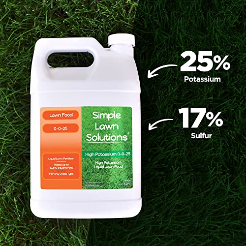 Simple Lawn Solutions - High Potassium Lawn Food Liquid Fertilizer 0-0-25 - Concentrated Spray - Turf Grass Vigor and Plant Hardiness - Summer and Fall - Any Grass Type (1 Gallon)