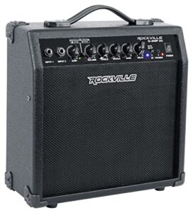 rockville g 20 watt guitar amplifier dual input combo amp bluetooth/delay, black