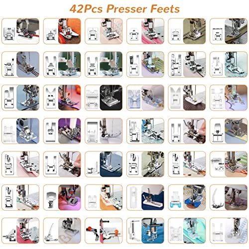 Presser Foot Set 42Pcs, Sewing Machine Presser Feet Kit Accessories with Manual for Brother, Babylock, Singer, Elna, Toyota, New Home, Simplicity, Necchi, Kenmore Low Shank Machines