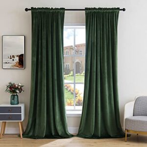 miulee olive green velvet curtains thermal insulated blackout curtain drapes for bedroom living room darkening 84 inches long curtains panels rod pocket set of 2