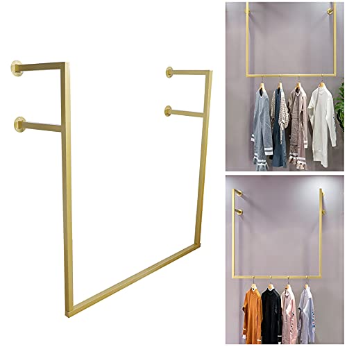 Wall-Mounted Garment Rack ,Modern Simple Clothing Store Heavy Metal Display Stand Garment Bar,Clothes Rail,Bathroom Hanging Towel Rack,Multi-purpose Hanging Rod for Closet Storage (Gold-F-Shaped,39.37"L)