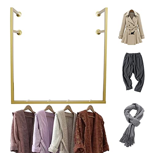 Wall-Mounted Garment Rack ,Modern Simple Clothing Store Heavy Metal Display Stand Garment Bar,Clothes Rail,Bathroom Hanging Towel Rack,Multi-purpose Hanging Rod for Closet Storage (Gold-F-Shaped,39.37"L)