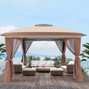 UDPATIO Pop Up Gazebo 11'x11' Patio Gazebo Tent Instant, Outdoor Gazebo with Mosquito Netting, Metal Frame Outdoor Canopies for Shade and Rain for Lawn, Garden, Backyard and Deck, Beige