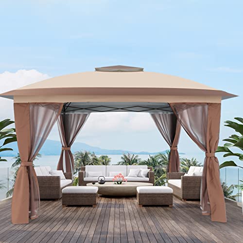 UDPATIO Pop Up Gazebo 11'x11' Patio Gazebo Tent Instant, Outdoor Gazebo with Mosquito Netting, Metal Frame Outdoor Canopies for Shade and Rain for Lawn, Garden, Backyard and Deck, Beige